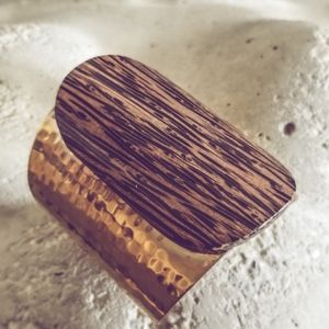 Hammered brass wood cuff bracelet jewelry